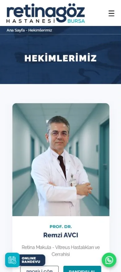 Retina hekim listesinin telefonda görünümü